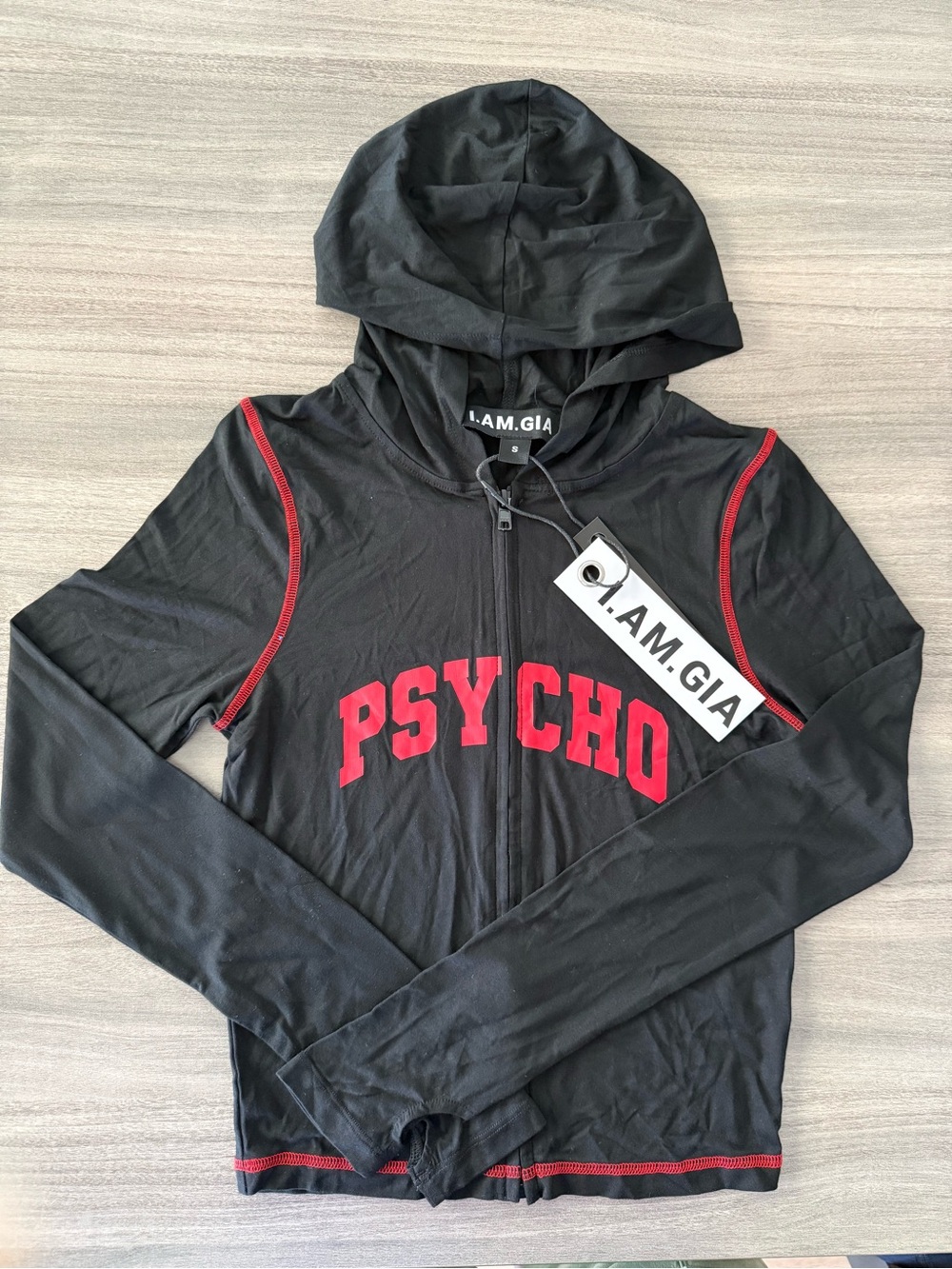 I.AM.GIA Black Hoodie with Red PSYCHO
